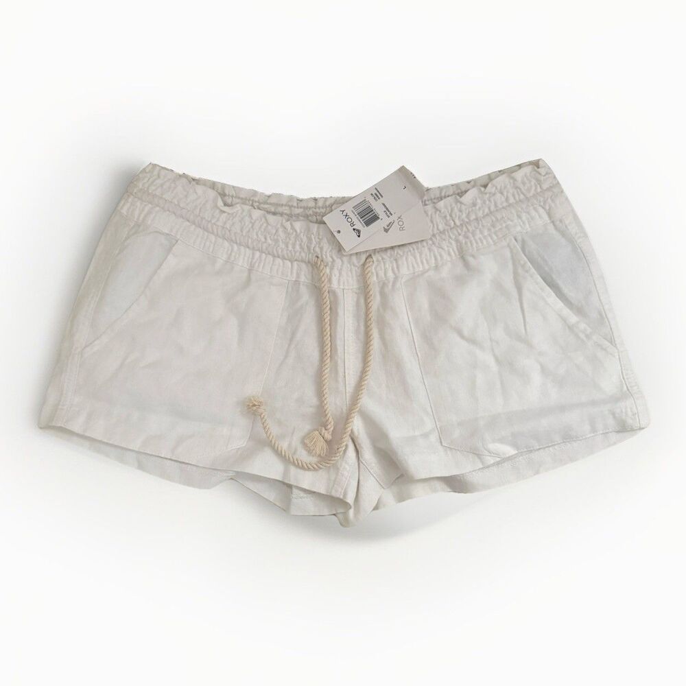 Roxy Shorts Womens Juniors Lg Oceanside Sea Salt Linen Beachy Travel Resort New
